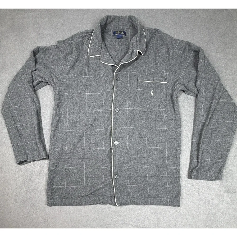 Polo Ralph Lauren Gray Pajama Top Mens Medium Sleepwear Long Sleeve Shirt